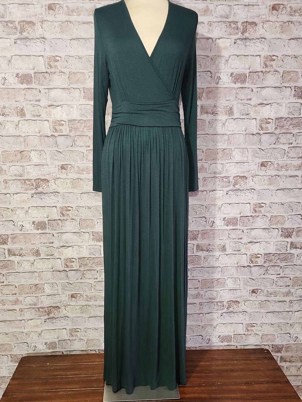 Lilbetter Womens Hunter Green Long Sleeve Floral Maxi Dress- Medium